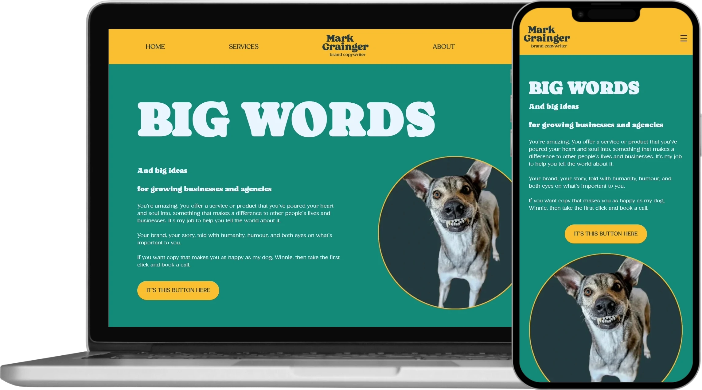 new one page website for Mark Grainger of MG Brand Copy